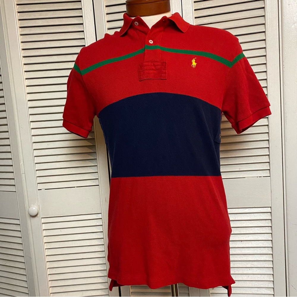 Polo by Ralph Lauren Size Small Vintage Type Red Polo with Green and Navy Stripe